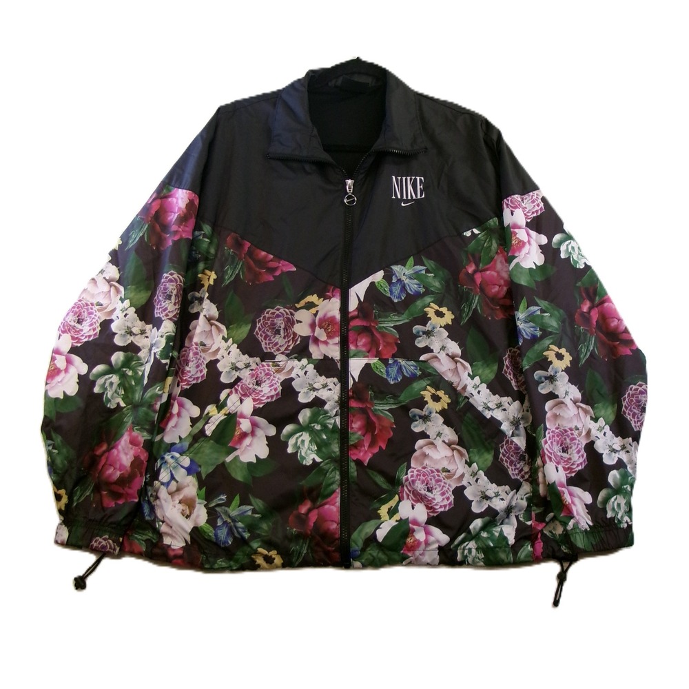 Nike Windbreaker‎ Jacket Women's Large Black Floral CU6526-010 Zip Up